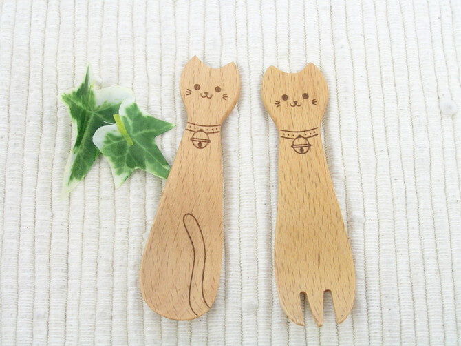 Wooden Cat Fork & Spoon