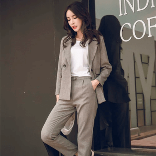 Ladies Pant Suits, Casual Women's 2 Pieces Sets Beige/light brown